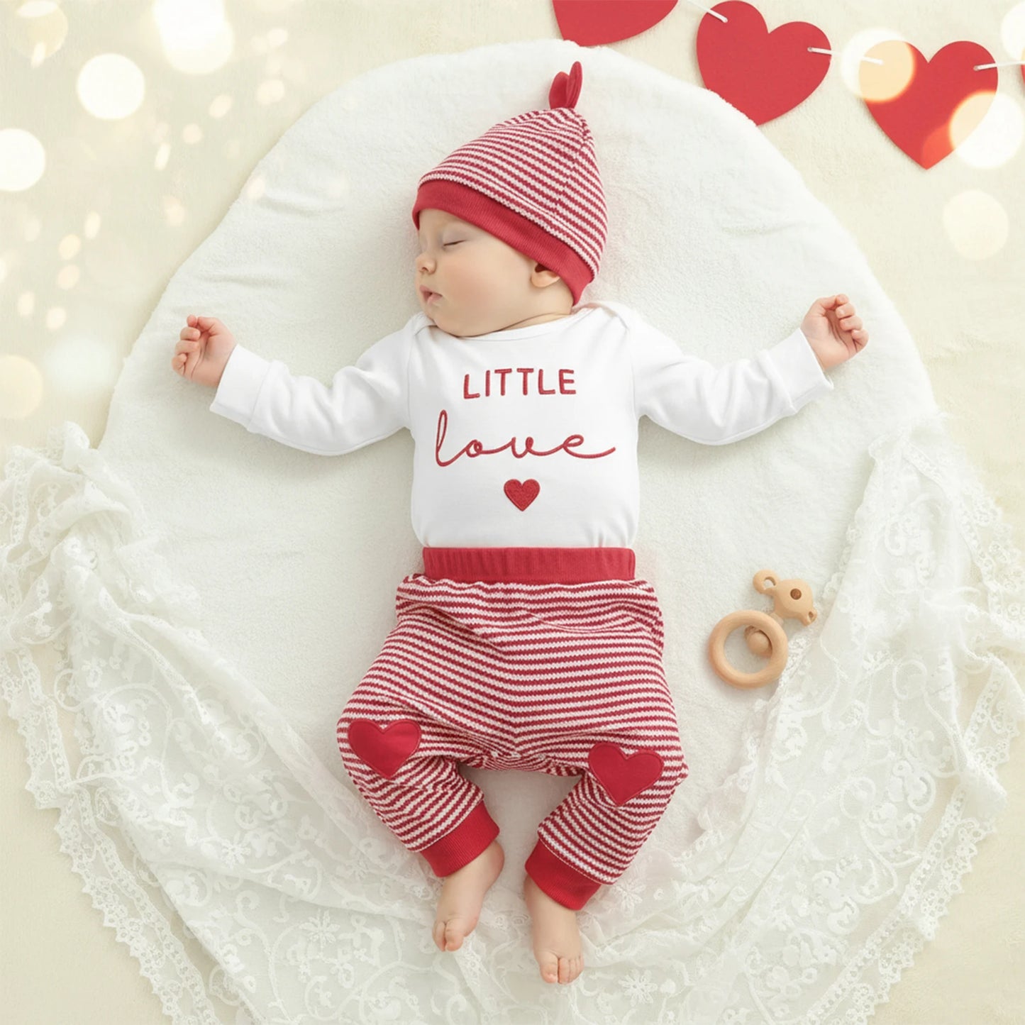 Baby Boys' Valentine's Day Letter Print Romper & Striped Pants Set