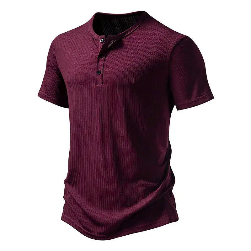 Men's Summer Henry Collar  Short Sleeve Smart Casual T-Shirt