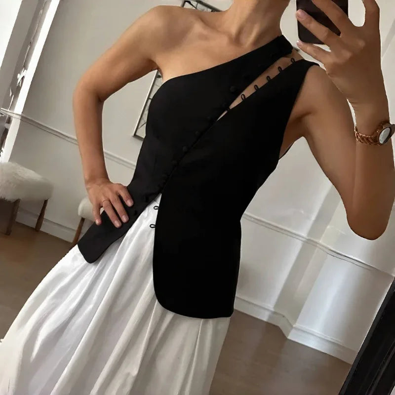 Women's Elegant Asymmetrical Top with Hook and Eye - Cut Out Backless Split Vest