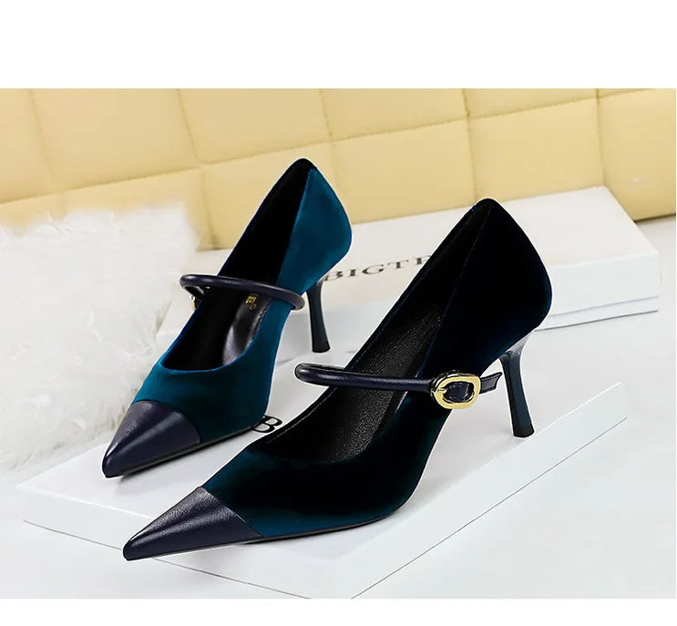 Suede Buckle Design Pumps - Pointed Toe Stilettos Available in 7cm and 10cm Heights