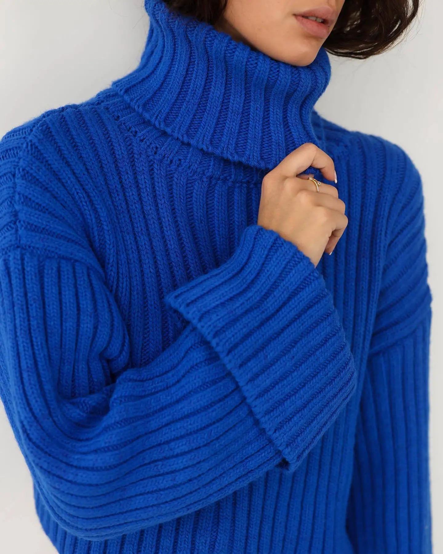 Women's Pullover Knitted Turtleneck Sweaters Top - Flare Sleeve Warm Cropped Sweater Top Jumper