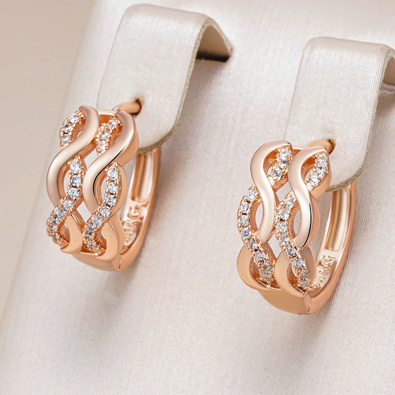 Natural Zircon Hoop Dangle Earrings for Women Fashion 585 Rose Gold Colour