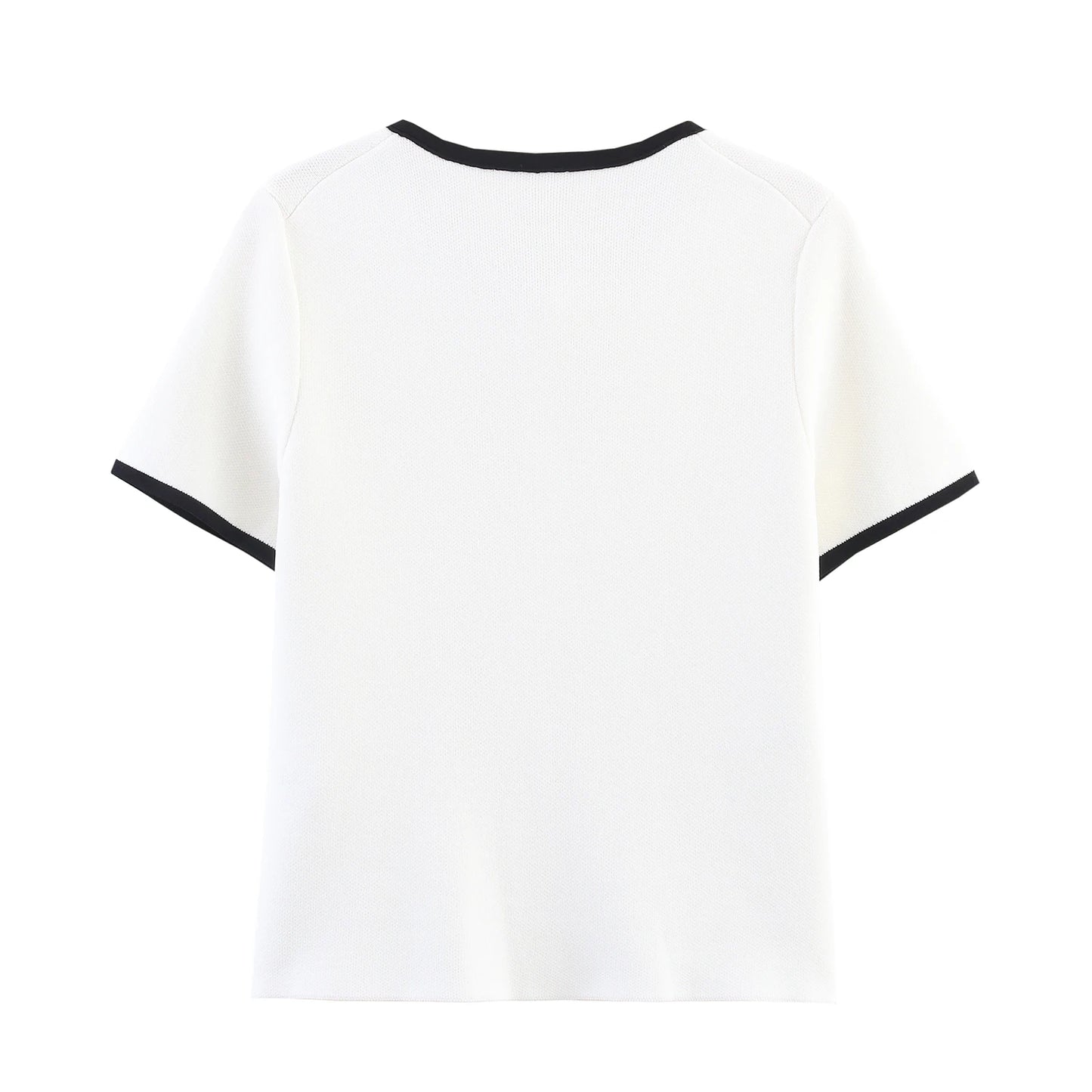 Sexy Cross Color Edge Round Neck Short Sleeve Knitted Coat