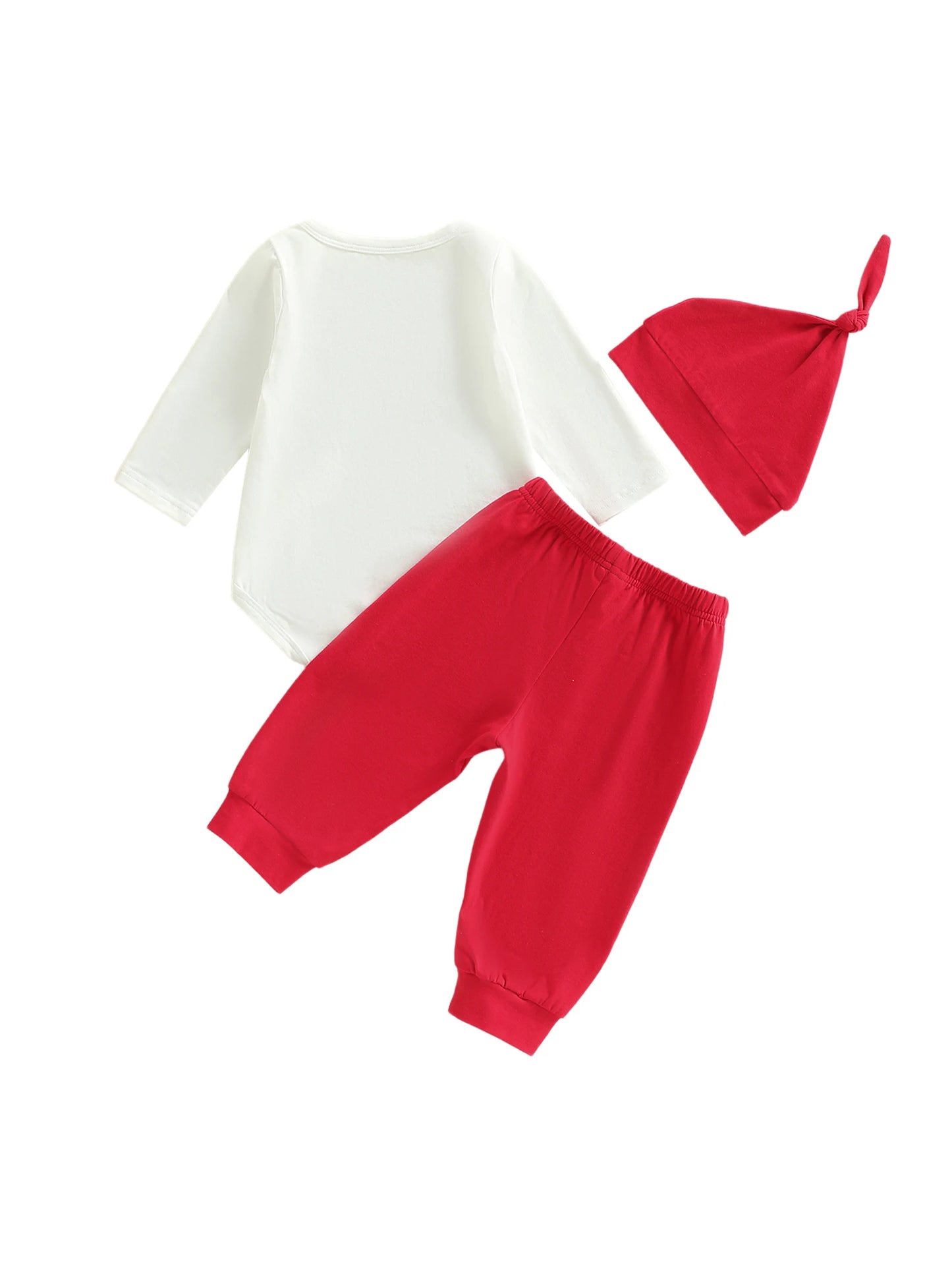 Valentine's Day Baby Boy 3-Piece Outfit Set - Heart Print Romper, Pants & Hat