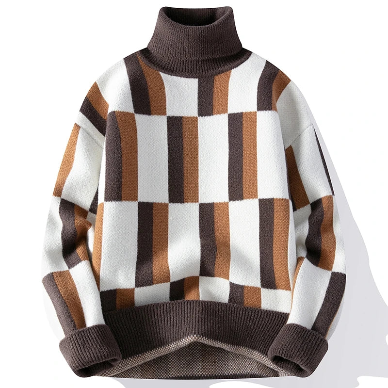 Men's Warm Turtleneck Geometric Knitted Sweater