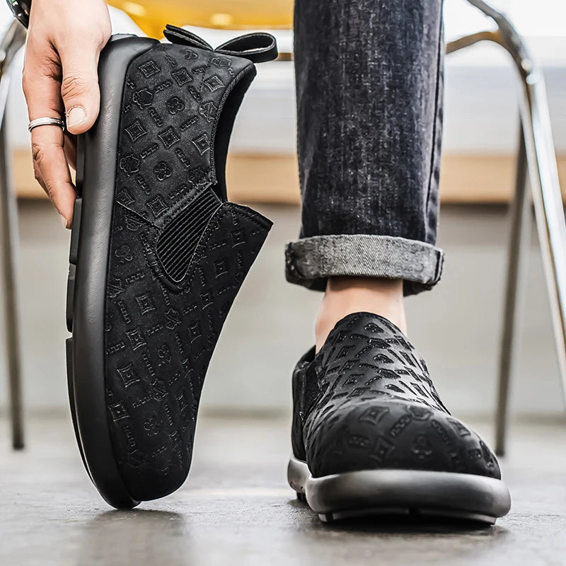 Men's Print Loafers Slip-on Suede Leather Flat Shoes