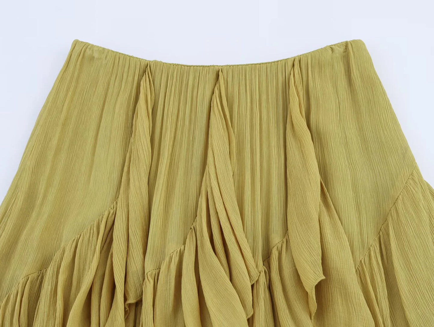 Women's Layered Midi Skirt - Mid Waist Summer Skirt with Decorative Details