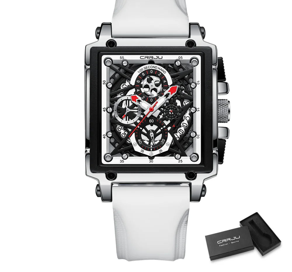 Men's Sports Watch - Large Dial Rectangular Design with Chronograph & Auto Date