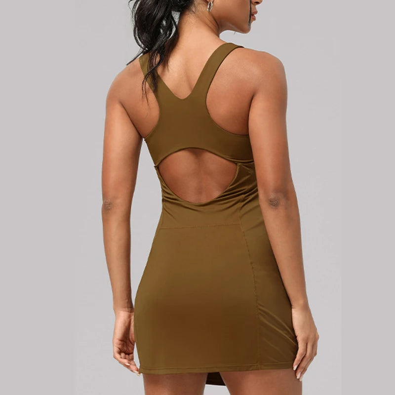 Women's Slim Fit Tennis Dress - Stretchy 2-in-1 Athletic Skort with Built-in Shorts