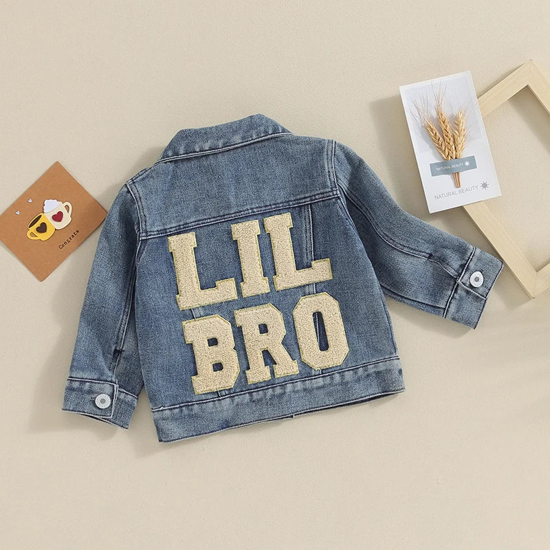 Toddler Baby Boys Letter Embroidery Button-Down Denim Jacket