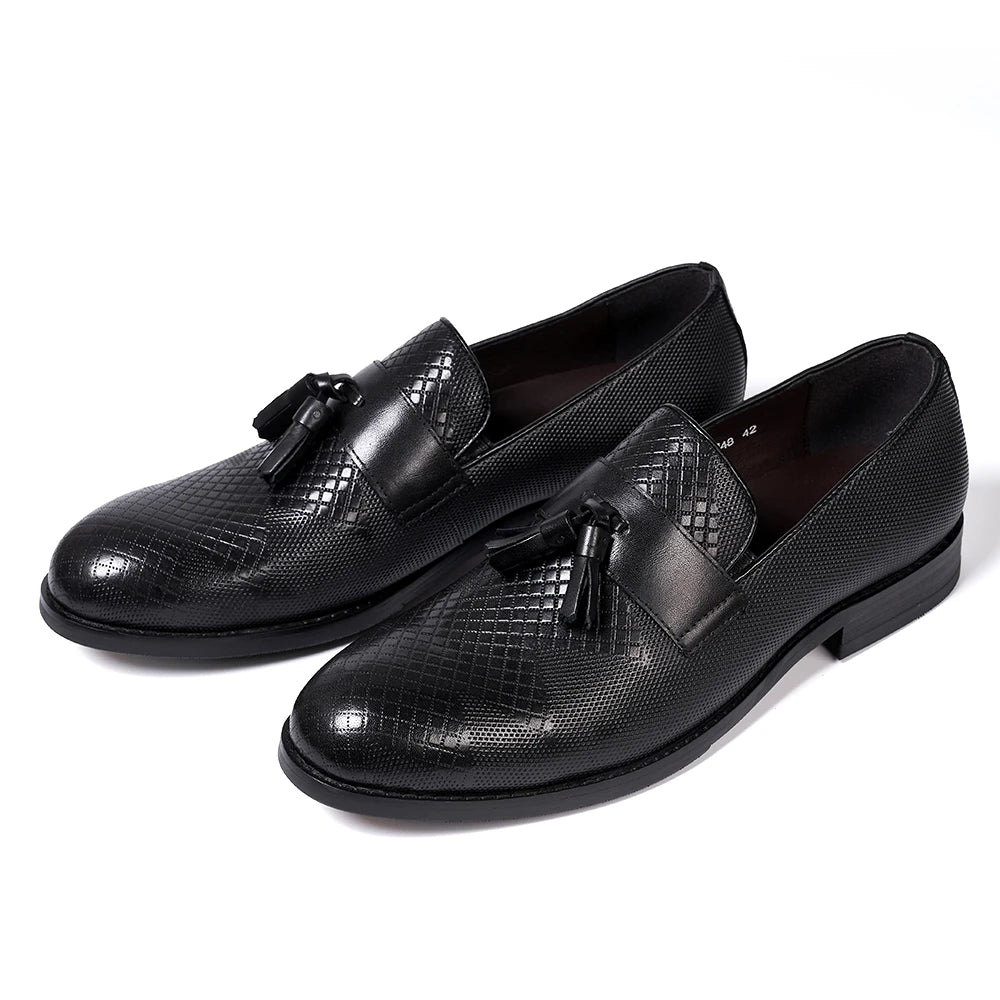 Men's Tassel Genuine Leather Slip on Daily Casual  Handmade Office Wedding Loafer Shoes