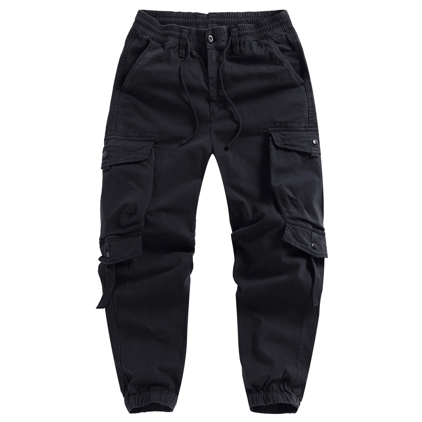 Men's Cotton Cargo Pants - Multi-Pocket Drawstring Joggers