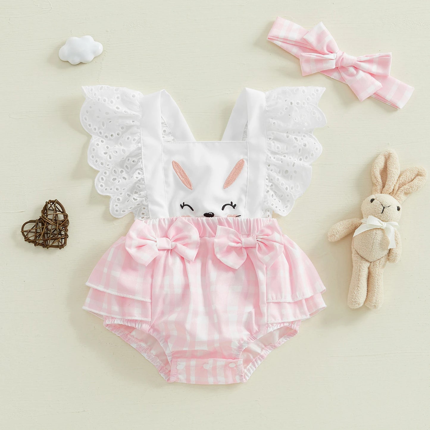 Baby Girls' Cartoon Print O-Neck Short Sleeve Romper | Pink & Orange