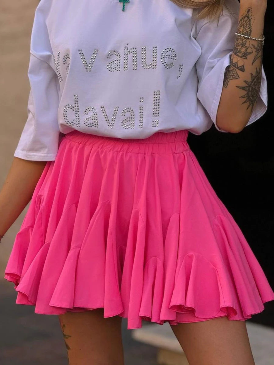 Women's High Waist Ruffle Vintage Elastic Waist Mini Skirt