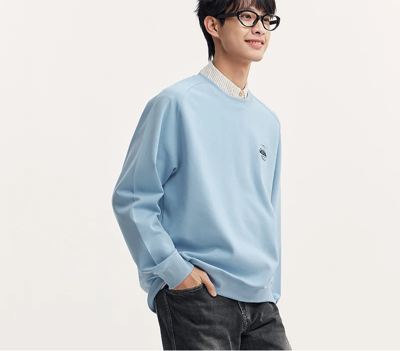Heavyweight Round Neck Sweatshirt - Premium Solid Color Pullover for Daily Wear