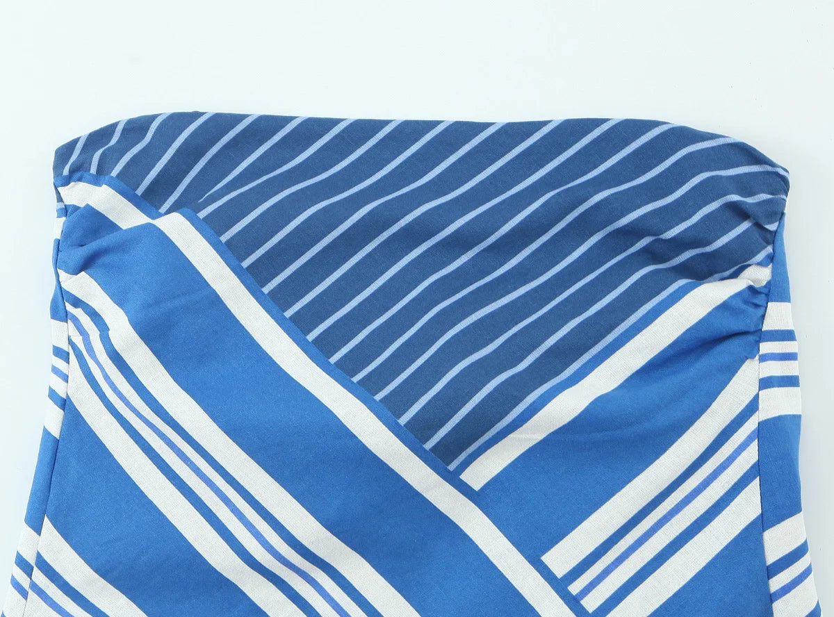Women's Linen Striped Strapless Top - Slim Fit Summer Bandeau