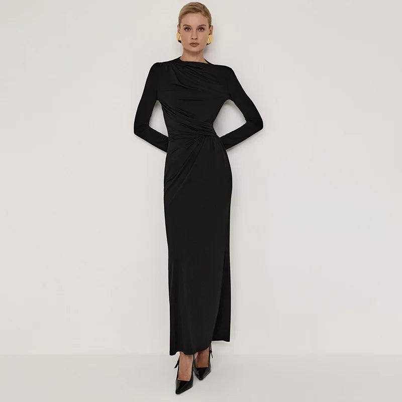 Women's Ruched Elegant High Waist Long Sleeve Bodycon Outfit Dress