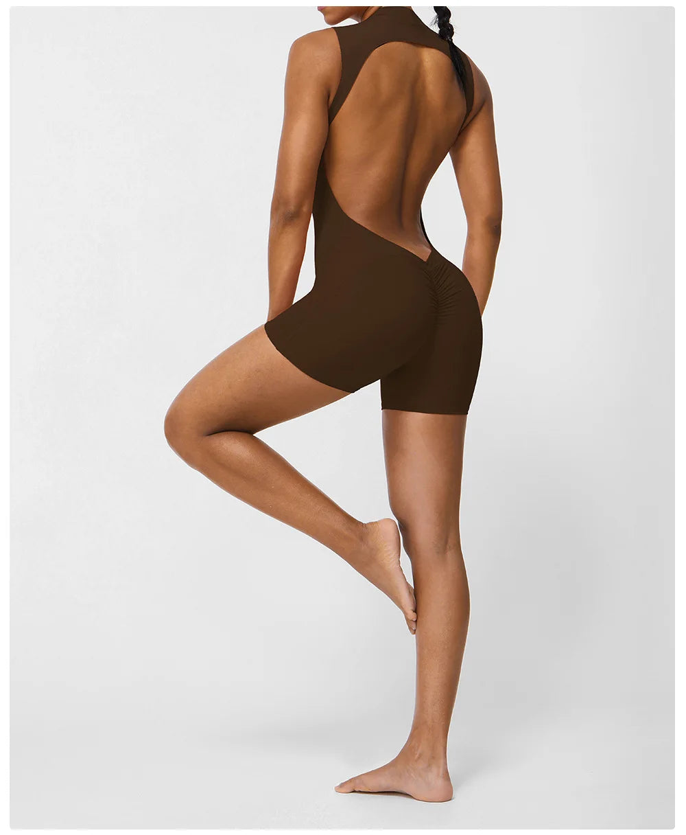 Women's Slim Fit One-Piece Sports Jumpsuit — Sleeveless Open Back Yoga Set