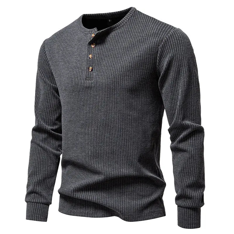 Men's Henry Collar Long Sleeve T-Shirt Solid Striped Smart Casual Pullover