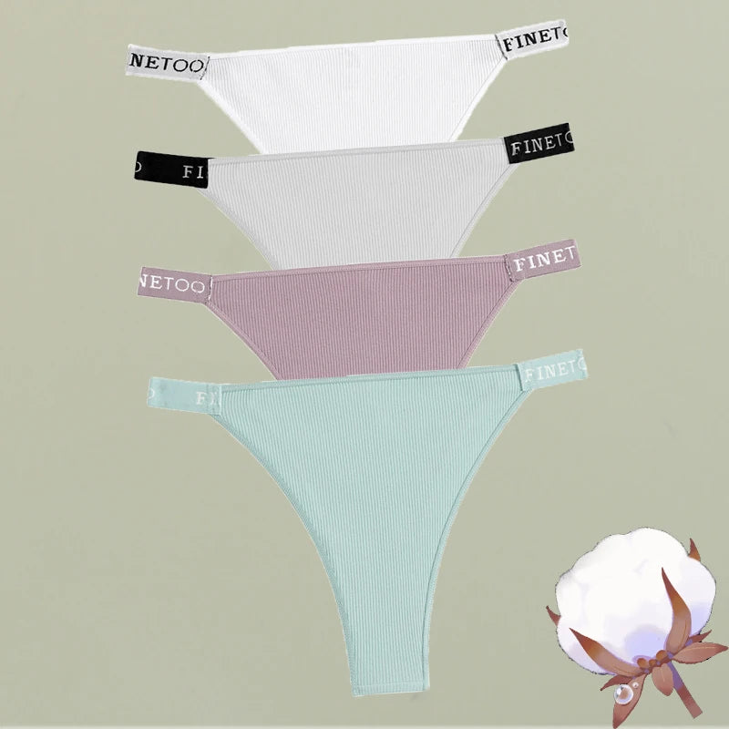 4-Pack Cotton Letter Belt Underwear - Women's Low-Waist Breathable Briefs
