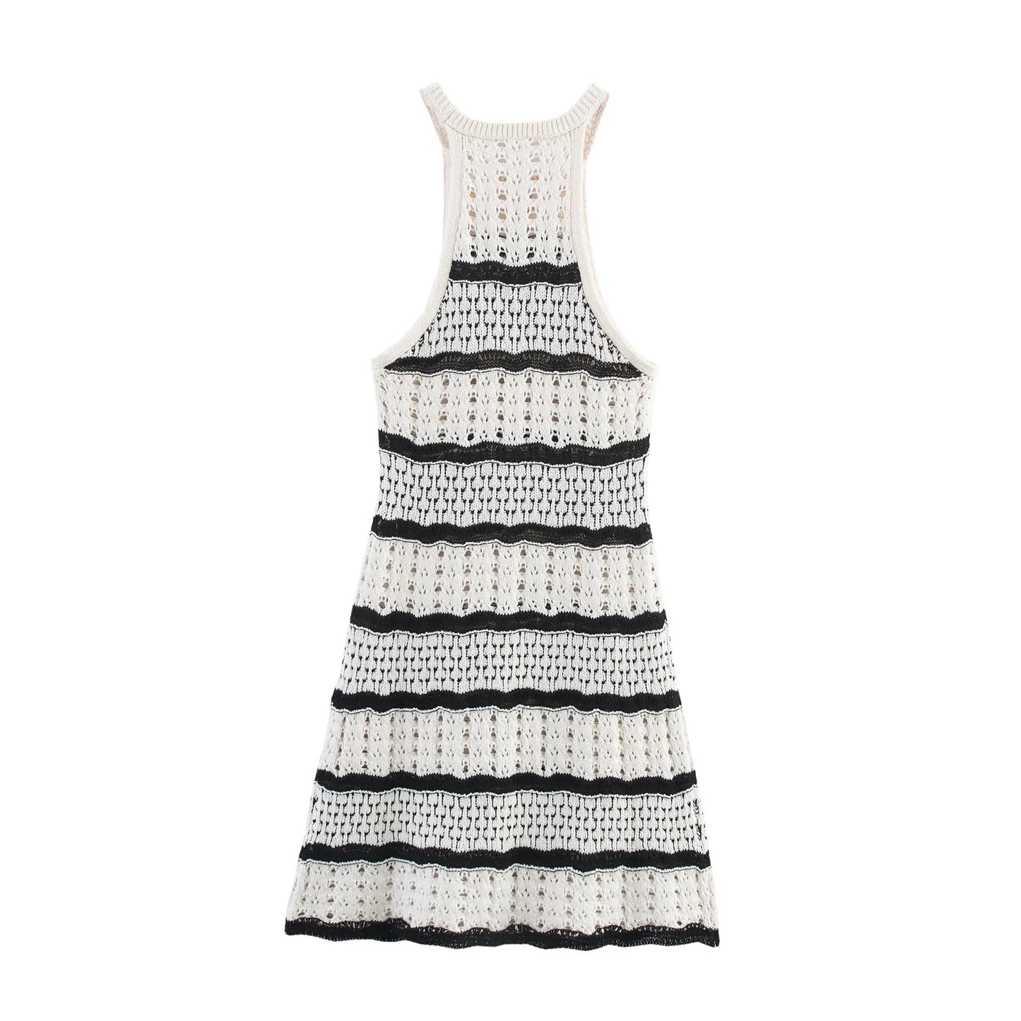 Striped Sleeveless Halter Neck Knitted Dress