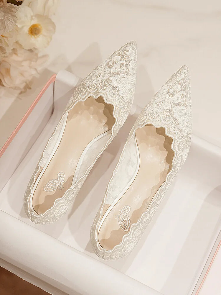 Embroidered Bridal Heels - Pointed Toe Wedding Pumps with 6.5cm Heel
