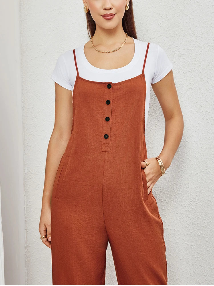 Women's Sleeveless Suspender Jumpsuit - Slim Fit Casual Pocket Jumpsuit