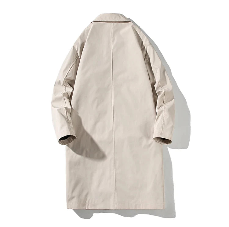 Men's Windbreaker Medium Length Turn Down Collar Trench Coat