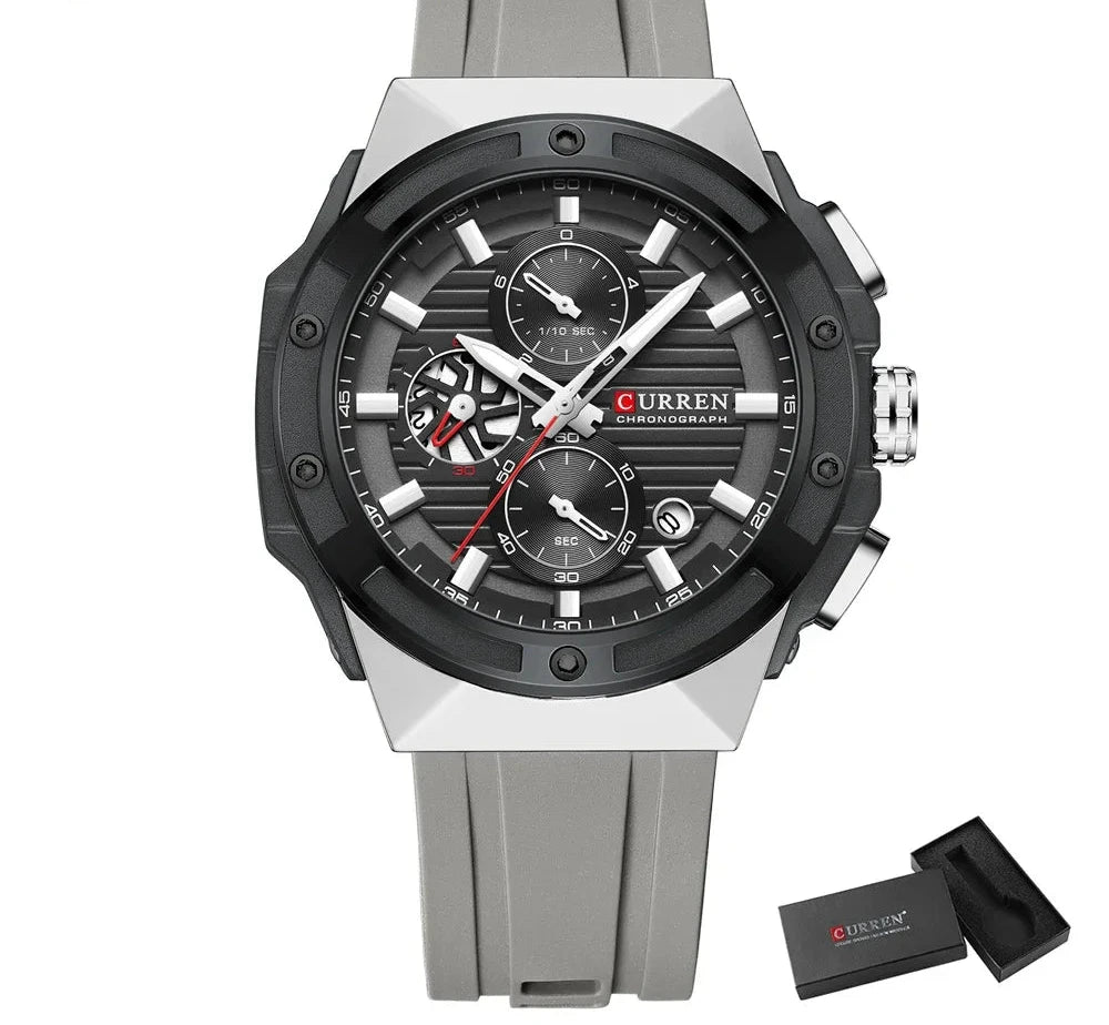 Fashionable Sports Multifunctional Chronograph Watch with Silicone Strap