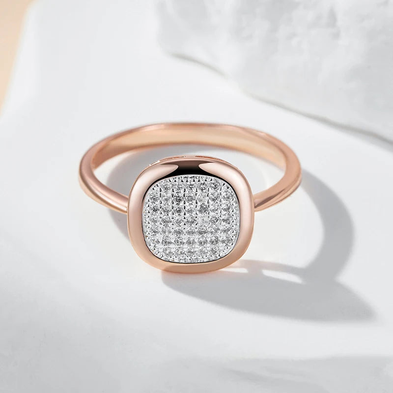 Natural Zircon Square Rings For Women 585 Rose Gold