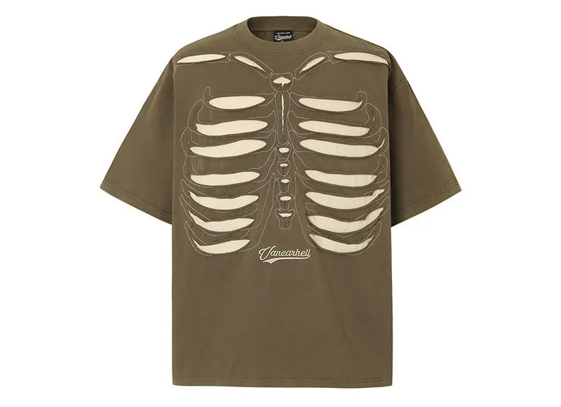 Men's Washed Vintage Cotton T-Shirt - Skull Embroidery