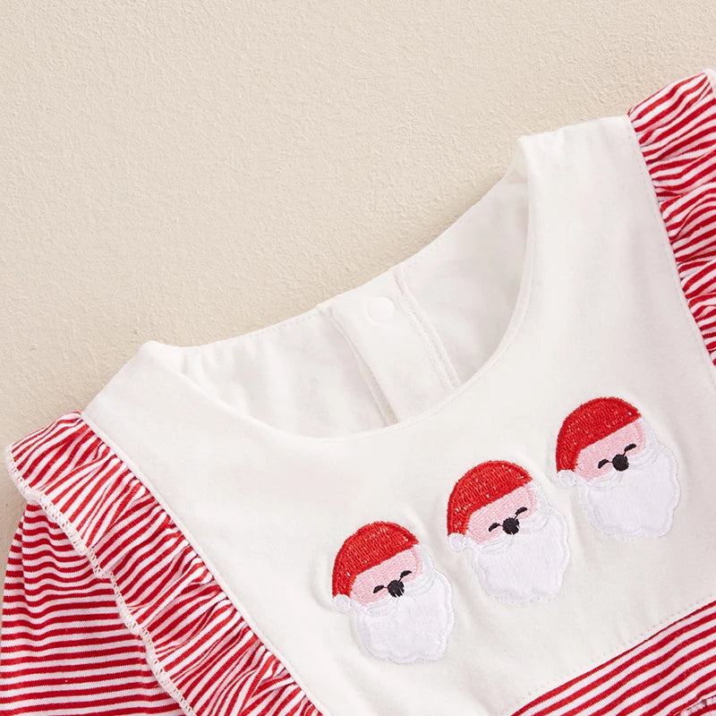 Christmas Santa and Tree Embroidery Plaid Romper - Baby Boys Girls Jumpsuit