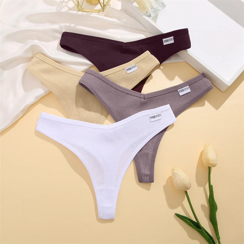 Women's Cotton Waffle Thongs 3-Piece Set - Low-Rise Comfortable Underwear