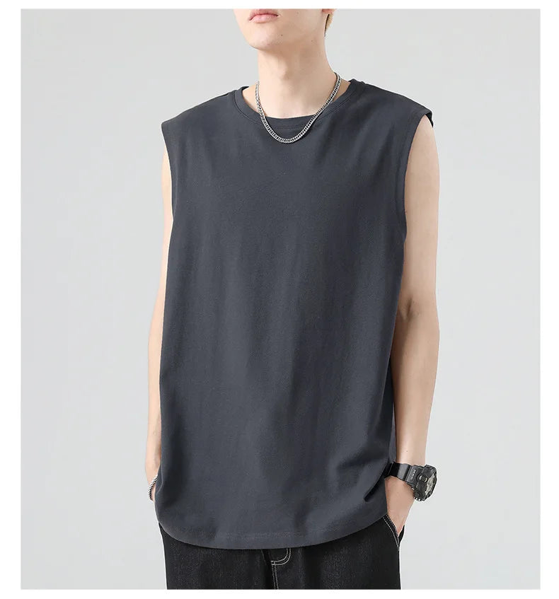 Men's Summer Cotton Sleeveless Loose Vest Sports Comfortable Breathable Round-Neck Tank Top