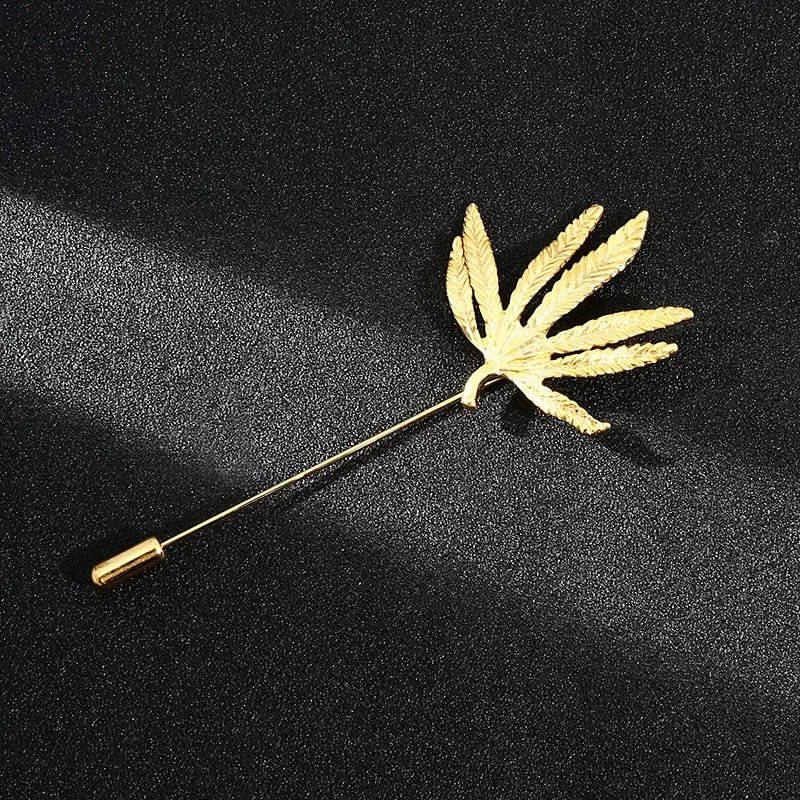 Vintage Metal Leaf Flower Brooch - Gold Tone Lapel Pin for Women & Men
