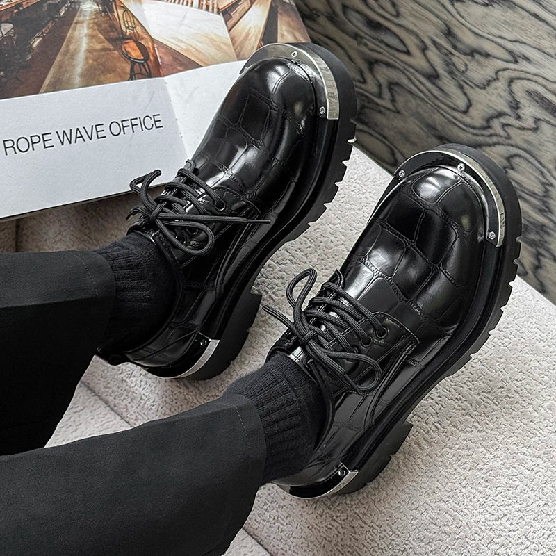 Men's Platform Derby Shoes - Genuine Leather British Style