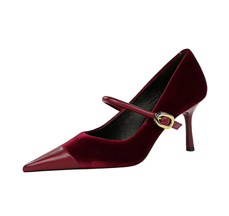 Suede Buckle Design Pumps - Pointed Toe Stilettos Available in 7cm and 10cm Heights