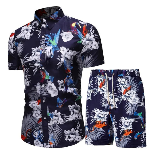 Men's Summer  Casual Set Print Hawaiian Short Sleeve Set Beach Wear Shirt and Shorts Set