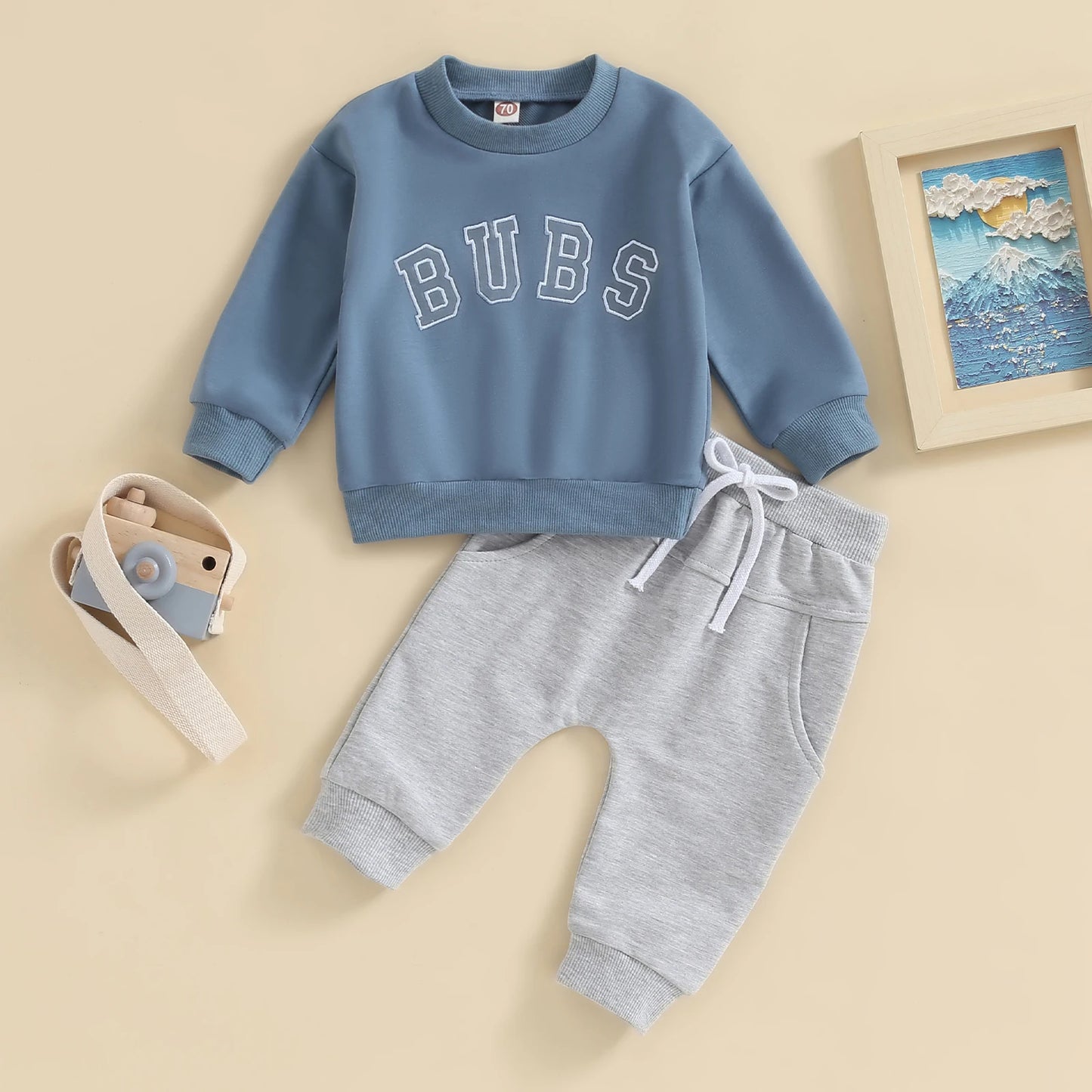 0-3Y Baby Boys 2pcs Long Sleeve Letter Print Pullover Sweatshirt and Trousers Set