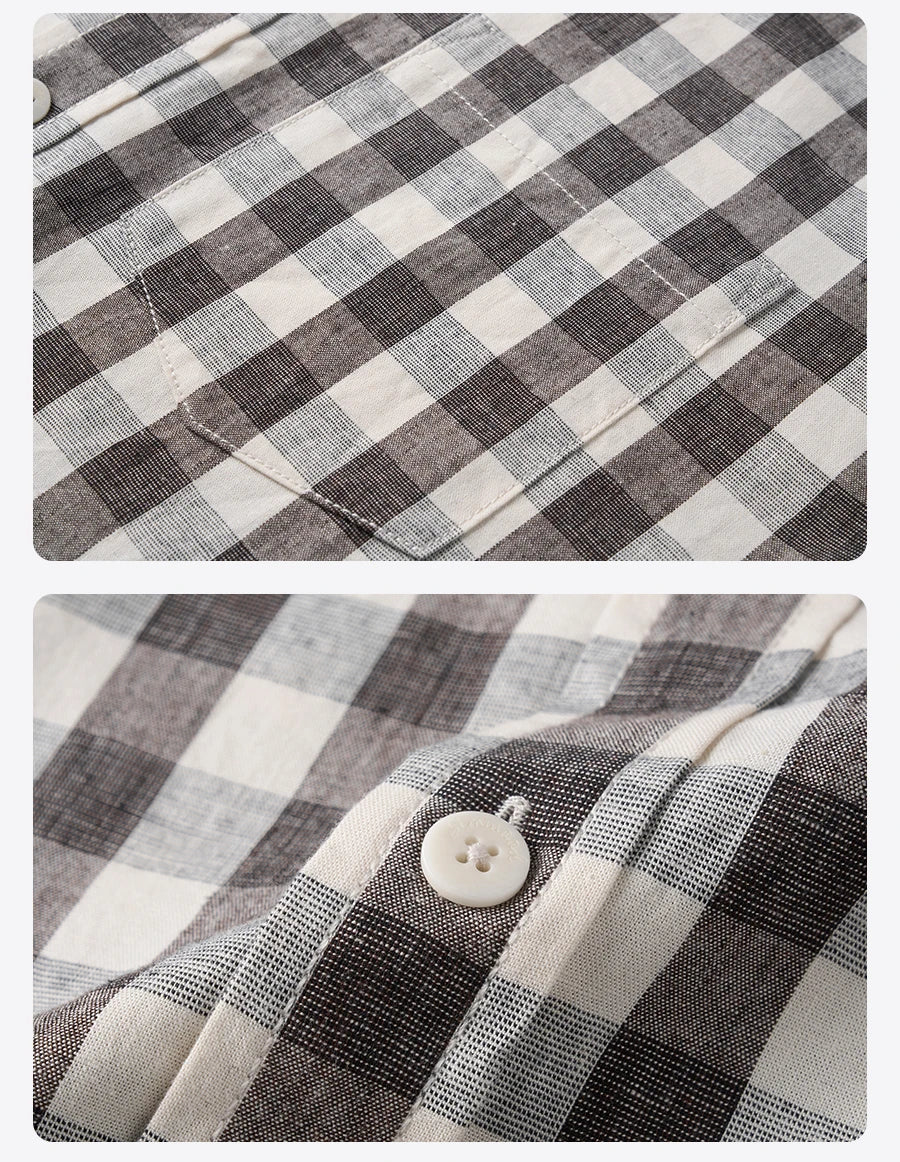 Oversized Linen Cotton Plaid Shirt - Casual Relaxed Fit