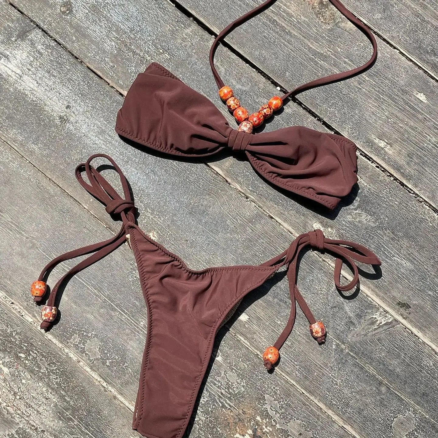 Bandage Brazilian Bikini Set - Halter Push-Up Swimsuit