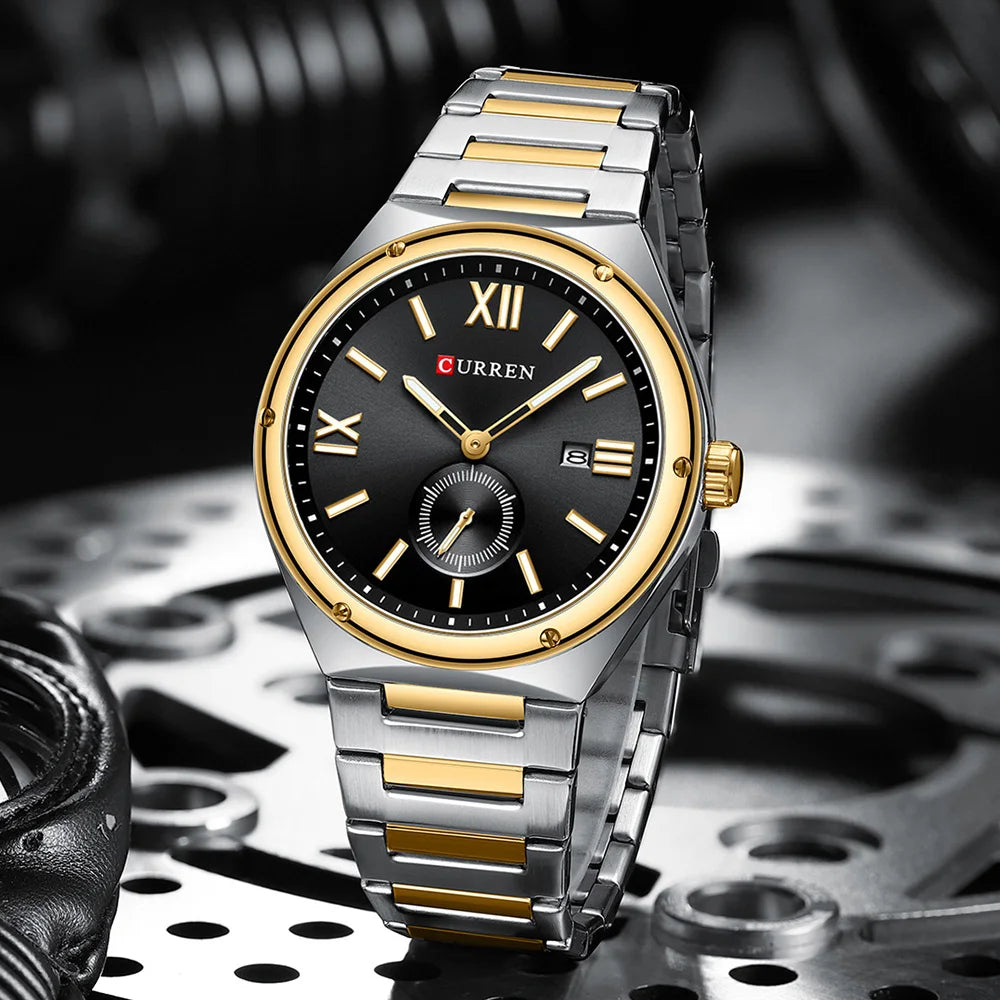 Premium Waterproof Business Watch - Luminous Date Display Stainless Steel Square Quartz