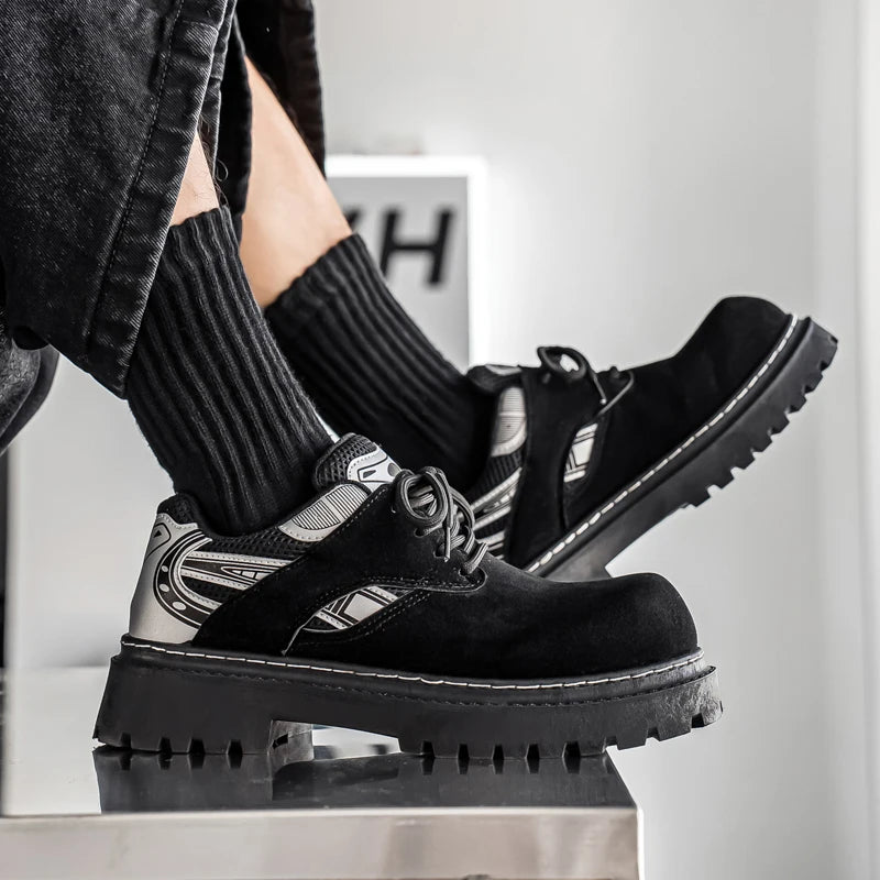 Men's Platform Suede Sneakers - Lace-Up Casual Outdoor Shoes