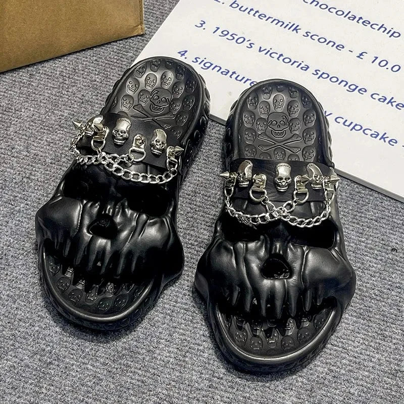 Men's Skull Design Slippers - Non-Slip Beach Sandals Slides