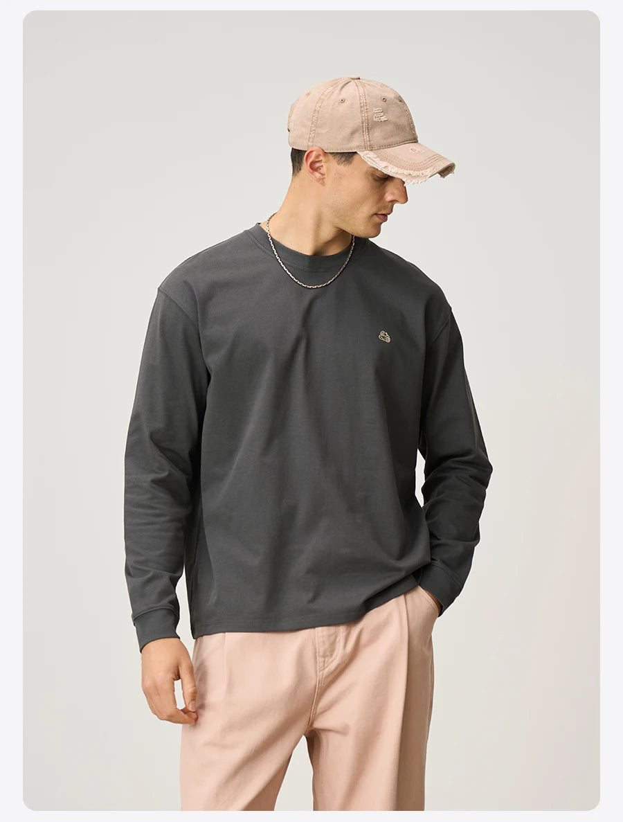 Men's Short Length Oversize 280gsm Sorona Fabric Logo Embroidery Long Sleeve T-shirt