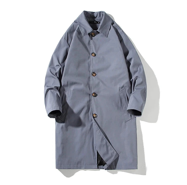 Men's Windbreaker Medium Length Turn Down Collar Trench Coat