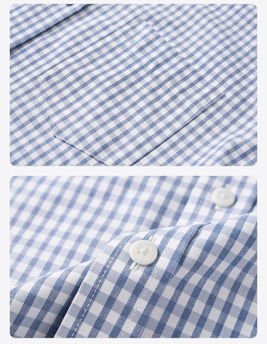 Men's Spring Oversize 170gsm Liquid Ammonia Finish 100% Cotton Fabric Checked Plaid Casual Shirt