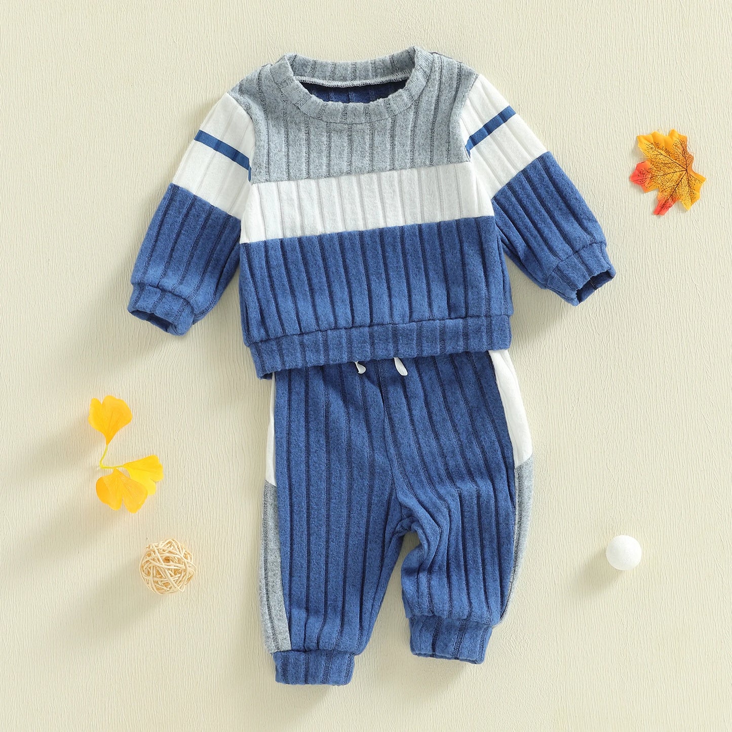 Baby Boys 2-Piece Outfit Set - Contrast Sweatshirt & Elastic Waist Pants