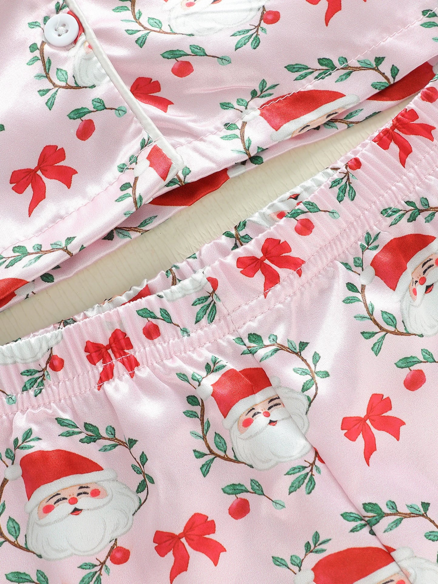 Toddler Girls Christmas Pajamas Set - Santa Claus Bow Print Long Sleeve Top & Pants 1-5Y