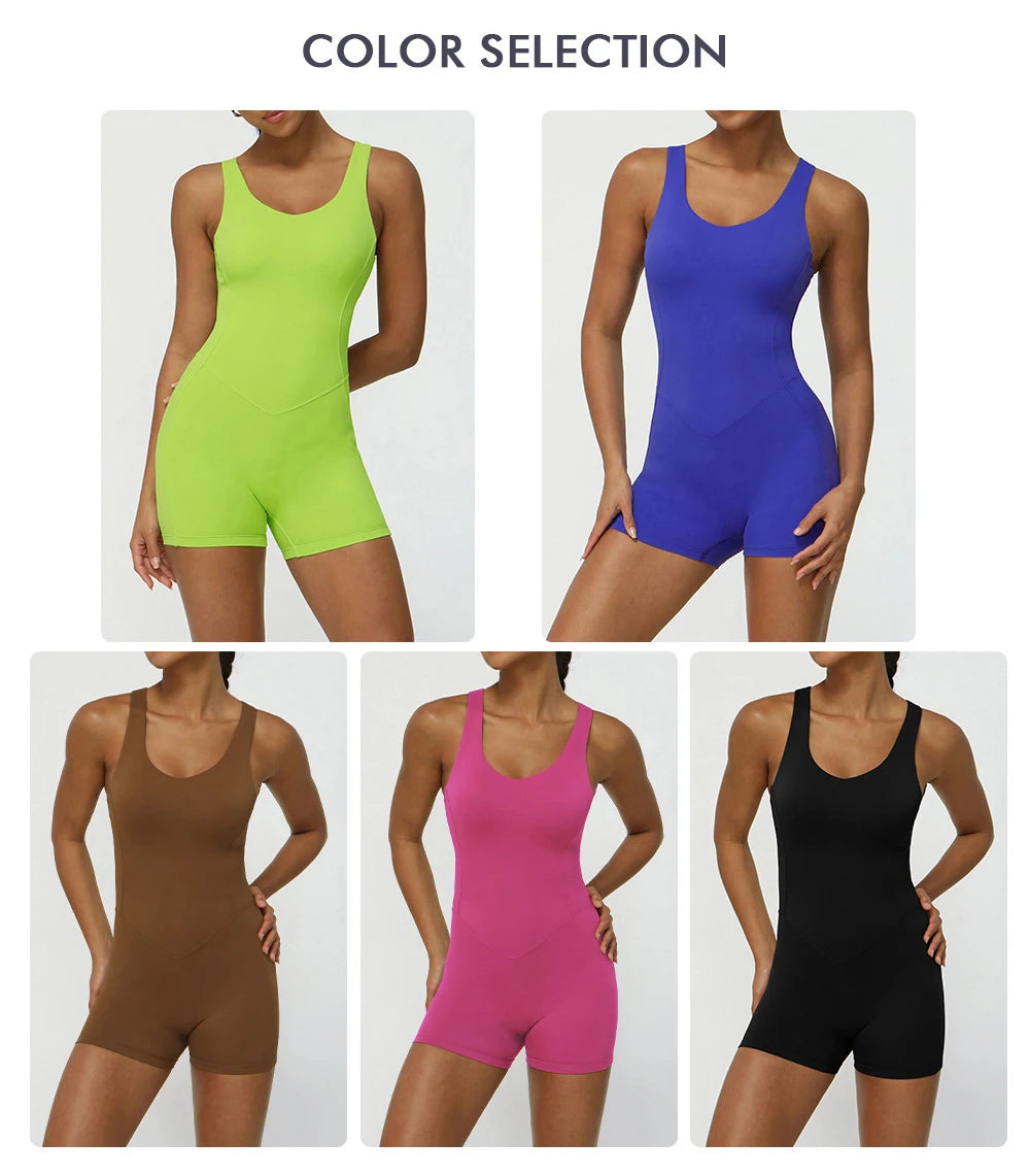 Women's One Piece Fitness Set - Gym, Yoga, Running Jumpsuit Breathable Quick Dry Short Sportswear Workout Set